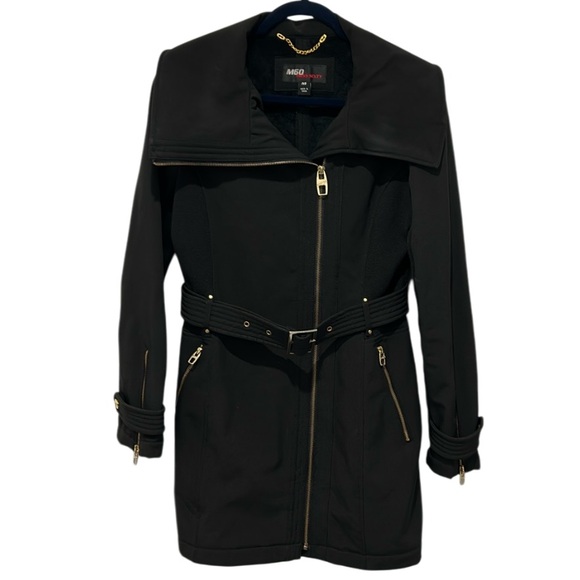 M60 Miss Sixty Y2K Vintage Black Belted Zip up Coat Lined Pockets Womens Sz M - Picture 1 of 16
